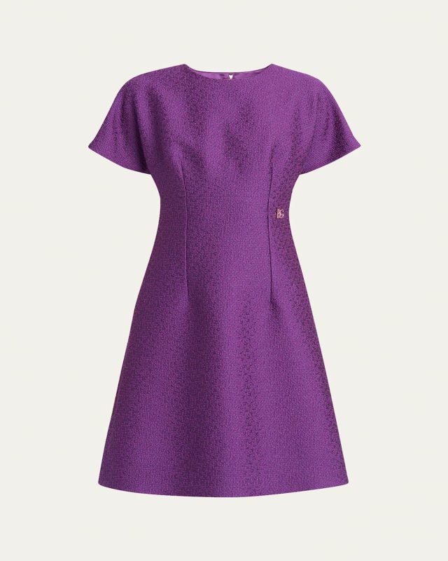 Rachel Short-Sleeve Tweed Mini Dress